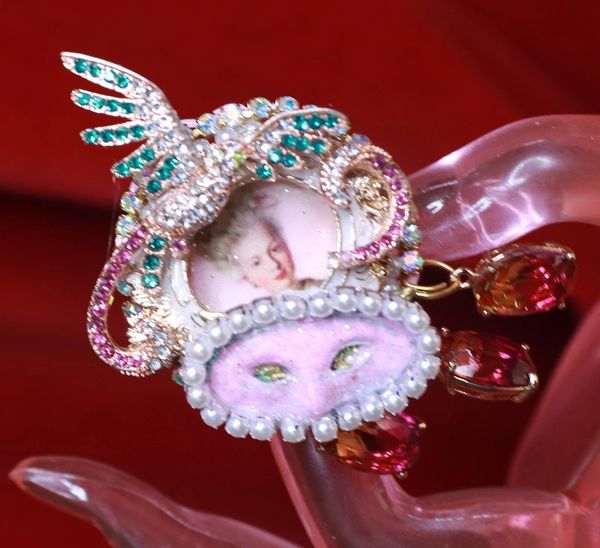 SOLD! 9127 Rhinestones Young Marie Antoinette Mask Cocktail Adjustable Ring