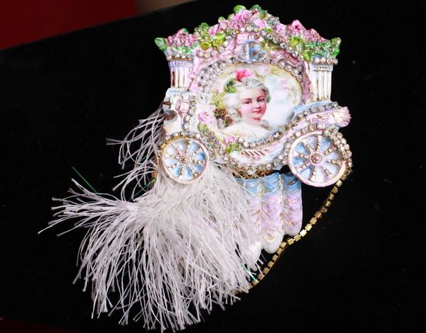 SOLD! 9131 Victorian Marie Antoinette Hand Painted Carriage Brooch