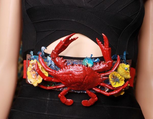 SOLD! 9132Nautical Crab Corals Embellished Waist Gold Belt Size S, L, M