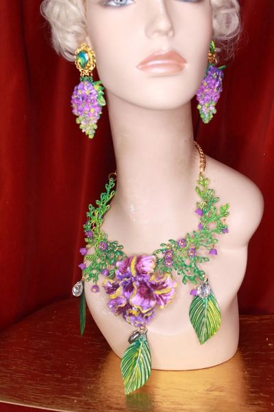 SOLD! 9138 Huge Hand Painted Iris Hand Painted Necklace
