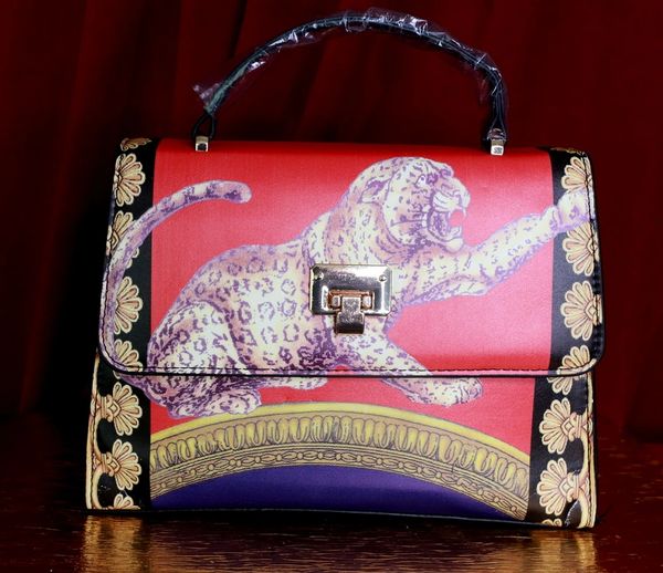 9154 Colorful Baroque Print Leopard Runway Handbag