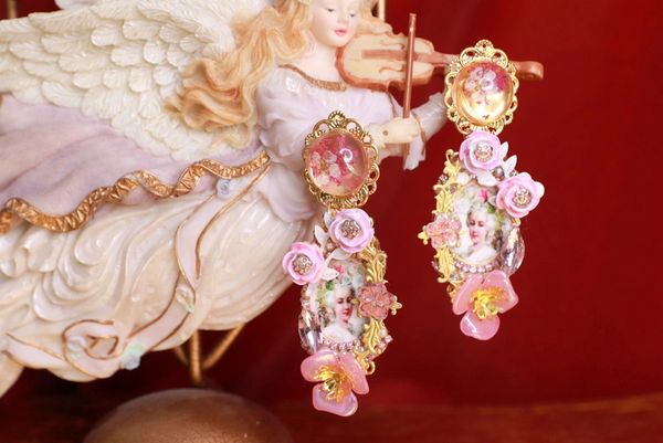 9161 Marie Antoinette Aqua Pink Roses Studs Earrings