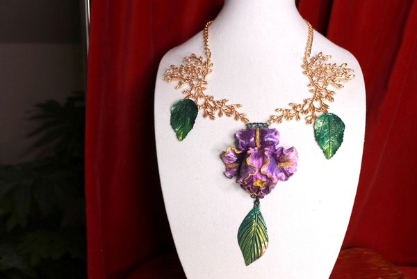 SOLD! 9173 Huge Hand Painted Iris Hand Painted Necklace