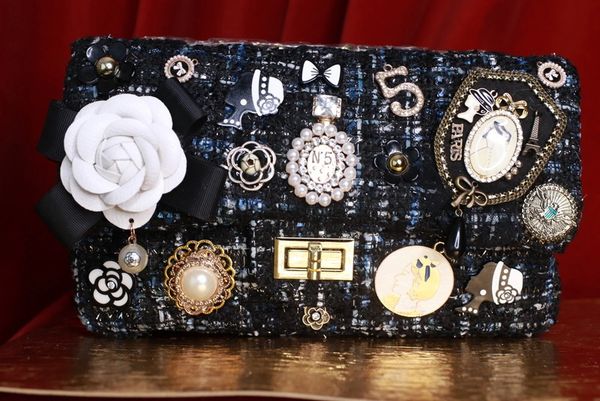 9198Tweed Madam Coco Embellished Handbag Crossbody