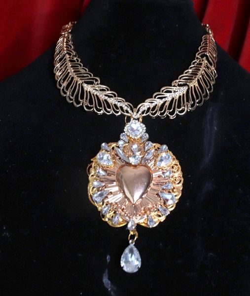 SOLD! 9201 Baroque Huge Sacred Heart Gold Pendant Necklace