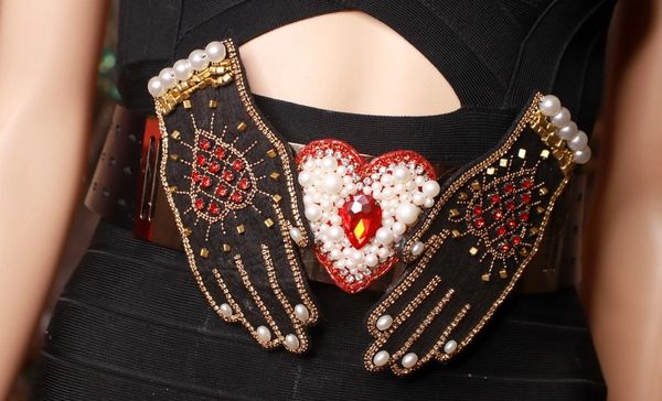 SOLD! 9202 Baroque Hands Heart Appliques Embellished Belt