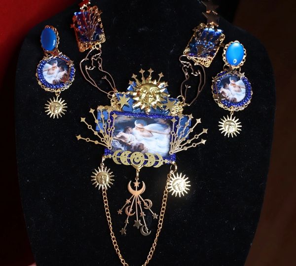 SOLD! 9203 Set Of Venus Mars Moon Italian Renaissance Statement Necklace+ Earrings