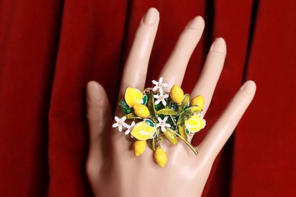 SOLD! 9204 Baroque Enamel Lemons Adjustable Ring