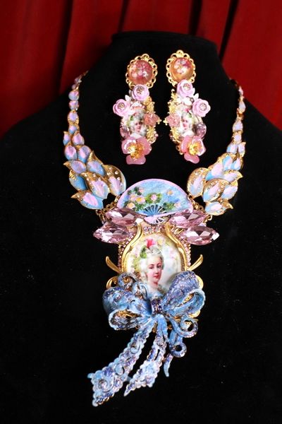 SOLD! 9209 Marie Antoinette Large Blue Bow Massive Necklace