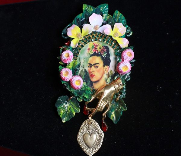 9211 Frida Kahlo Enamel Hand Sacred Heart Butterfly Huge Brooch