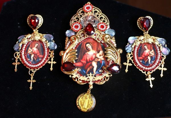 9214 Set Of Virgin Mary Madonna Brooch+ Earrings
