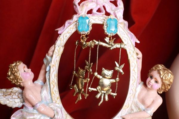 9215 Adorable Enamel Cat Swing Earrings