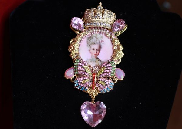 SOLD! 9221 Young Marie Antoinette Pale Pink Crown Butterfly Brooch
