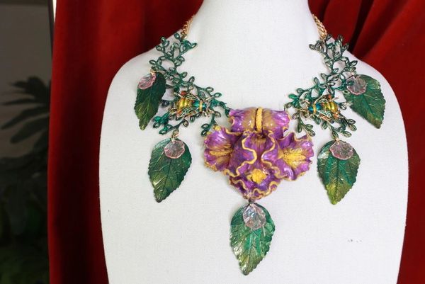 SOLD! 9233 Huge Hand Painted Iris Hand Painted Necklace