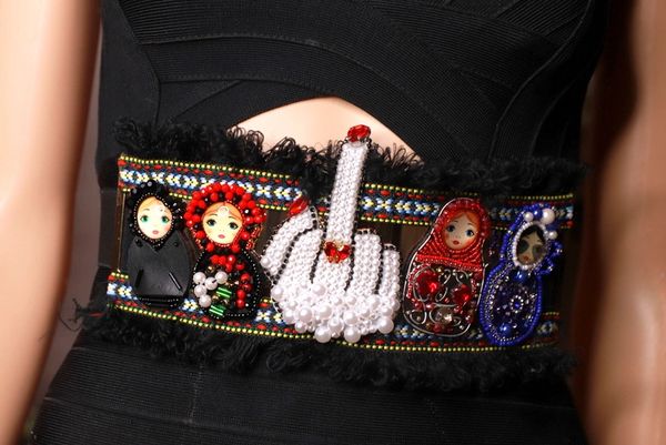 9239 Baroque Russian Doll Matryoshka Prank Appliques Embellished Waist Gold Belt Size S, L, M