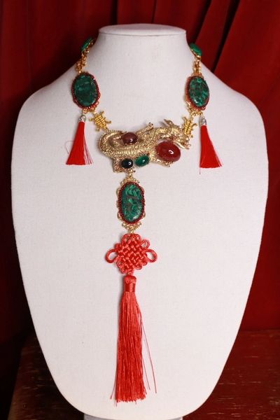 SOLD! 9269 Chinese Revival Dragon Genuine Cooper Turquoise Necklace
