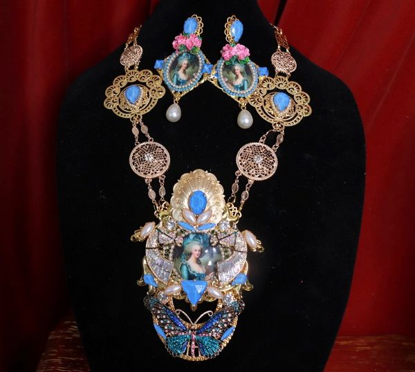 9271 Marie Antoinette Birds Blue Massive Necklace