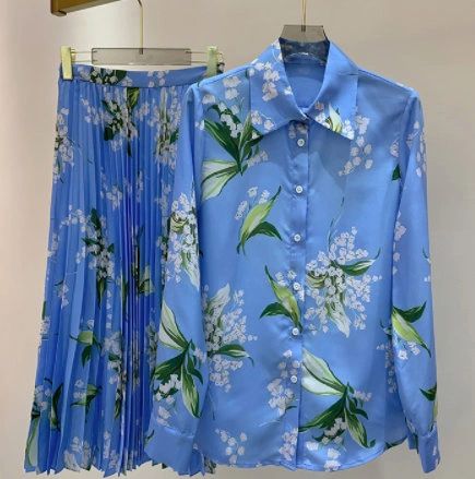 9276 Runway 2022 Twinset of Pleated Skirt+ Shirt lily Of The Valley Size US4