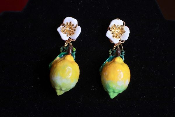 SOLD! 9289 Baroque Realistic Italian Lemon Fruit Studs Earrings