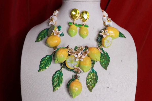 SOLD! 9291 Set Of Baroque 3D Effect Lemon Fruit Statement Necklace+ Earrings