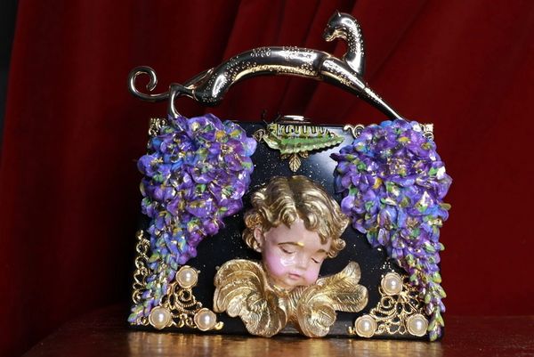 9297 Baroque Sleeping Cherub Purple Flowers Embellished Handbag