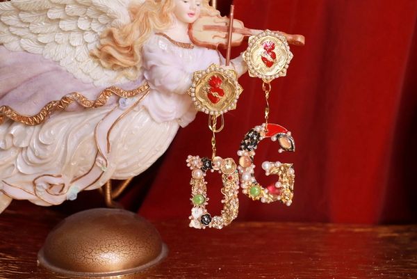 9301 Baroque Letters Enamel Sacred Heart Studs Earrings