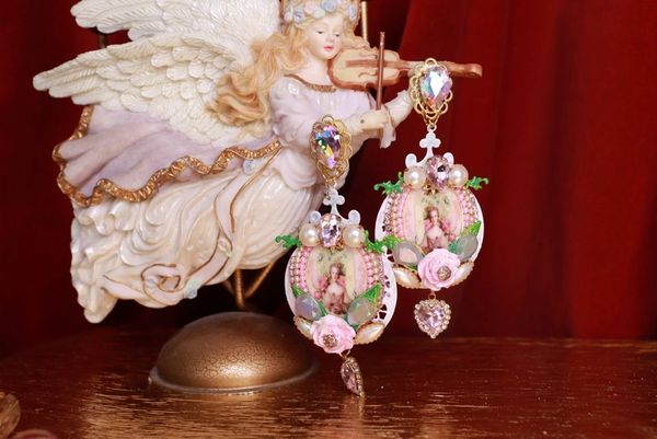 SOLD! 9311 Marie Antoinette Pink Long Cameo Studs Earrings