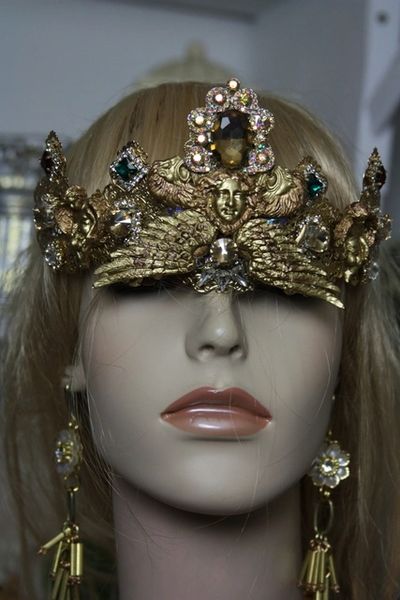 SOLD! 1057 Unisex Gold Medieval Medusa Lion Gorgon Cherub Baroque Unusual Crown Tiara