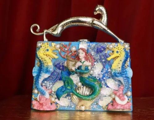 SOLD! 9318 Baroque Boutique Style Mermaid Seahorses Nautical Embellished Handbag