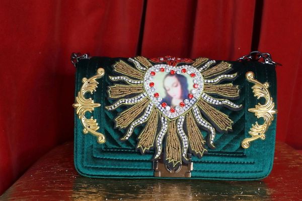 9321 Baroque Velvet Virgin Mary Embellished Handbag
