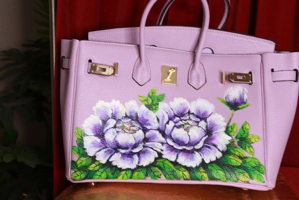 9323 Baroque GENUINE LEATHER Hand Painted Lavender Handbag