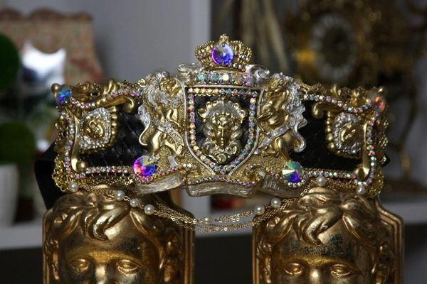 SOLD! 1060 Zibellini Medieval Gold Medusa Gorgon Pearl Chained Crystal Belt S, M, L, XL