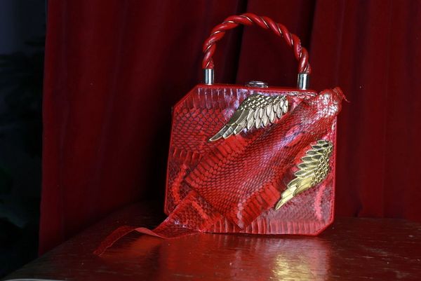 9337 Baroque Boutique Style Genuine Snake Skin Red Embellished Handbag
