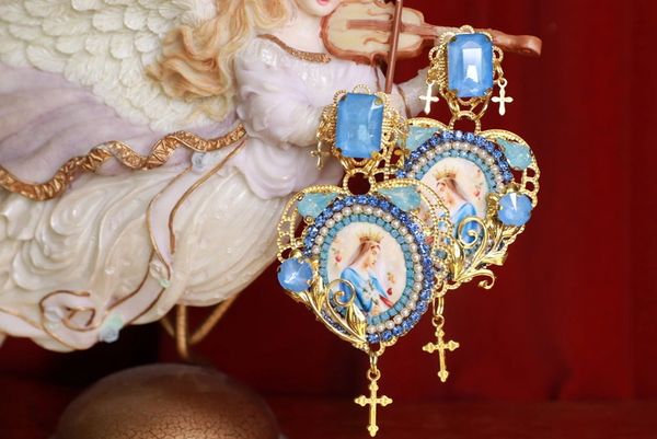 9343 Virgin Mary Light Blue Studs Earrings