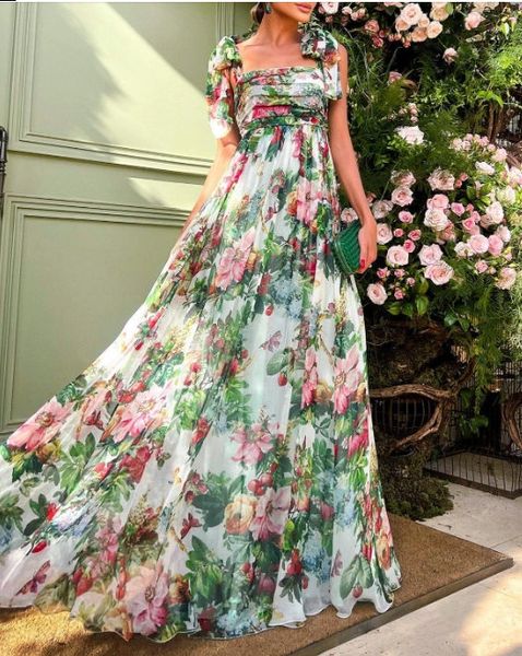 9350 Baroque Floral Print Runway 2022 Silky Touch Maxi Dress