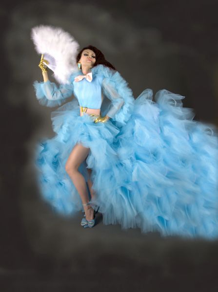 8372 Gorgeous Runway Layered Tulle Blue Gown Dress US4
