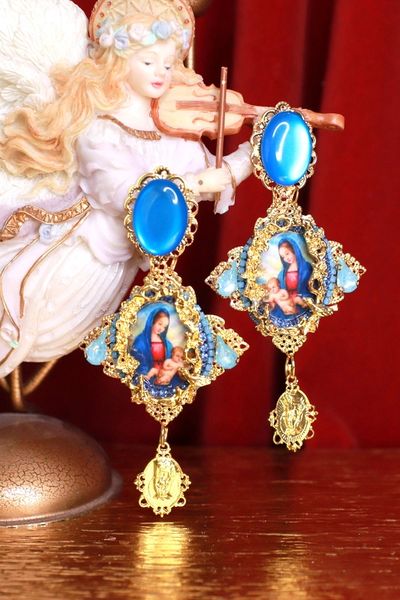 9344 Virgin Mary Light Blue Studs Earrings