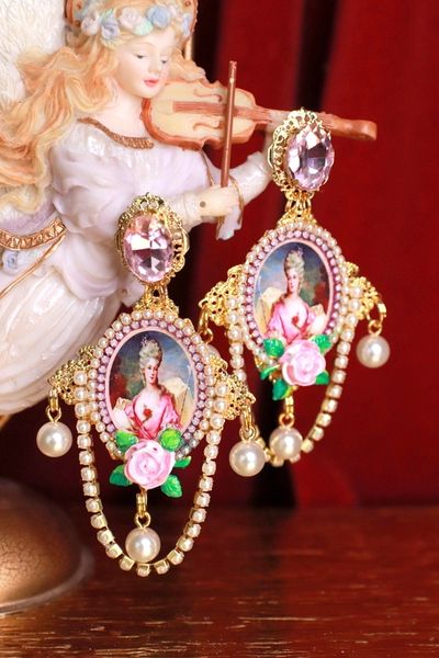 SOLD! 9347 Marie Antoinette Pink Studs Pearl Earrings