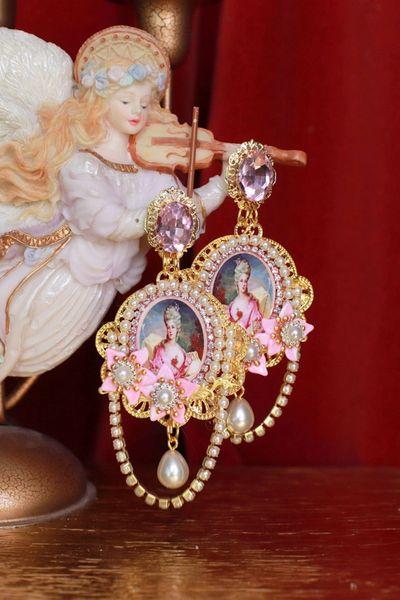 SOLD! 9358 Marie Antoinette Pink Studs Pearl Earrings
