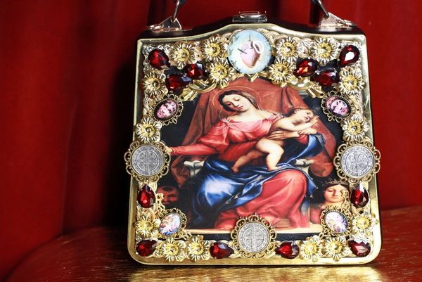 9363 Virgin Mary PU Leather Embellished Handbag