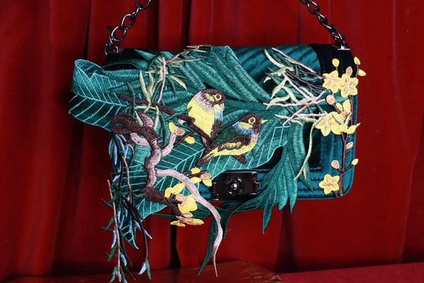 SOLD! 9370 Baroque Velvet Birds Embellished Handbag