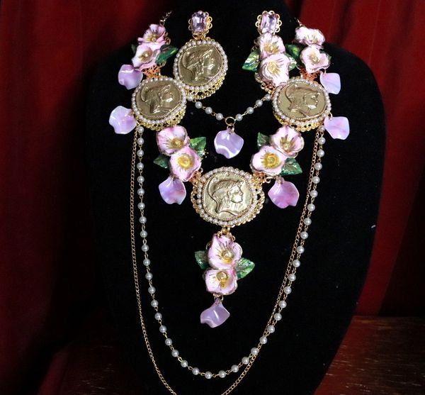 9384 Set Of Baroque Roman coin Lily Calla Necklace+ Earrings