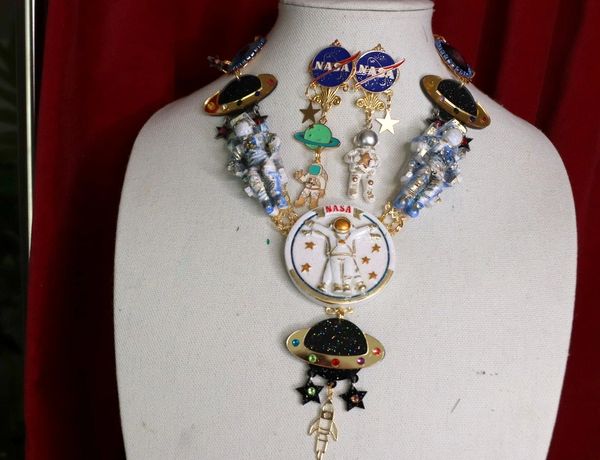 9389 Set Of Celestial NASA Astronauts Iridescent Necklace+ Earrings