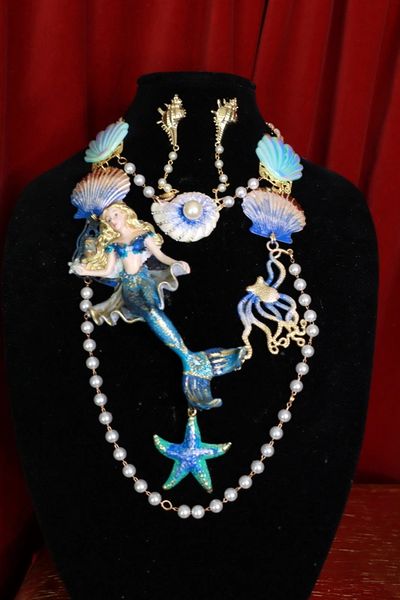 SOLD! 9397 Set Of Nautical Octopus Mermaid Necklace+ Earrings