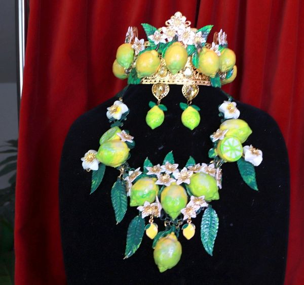 SOLD! 9407 Set Of Baroque 3D Effect Lemon Fruit Statement Necklace+ Earrings