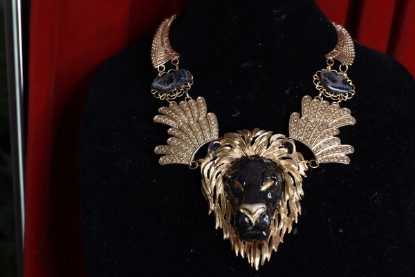SOLD! 9425 Baroque Metal Lion Massive Necklace