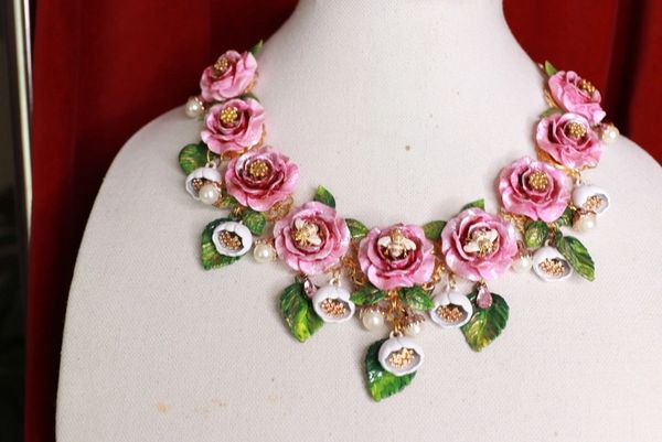 SOLD! 9427 Baroque Vivid Bee Roses Massive Necklace
