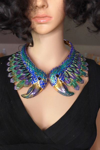 9441Enamel Heavy Peacock Collar Necklace