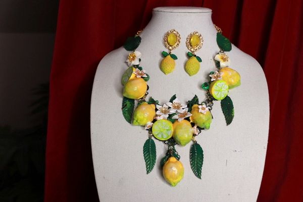 SOLD! 9444 Set Of Baroque 3D Effect Lemon Fruit Statement Necklace+ Earrings