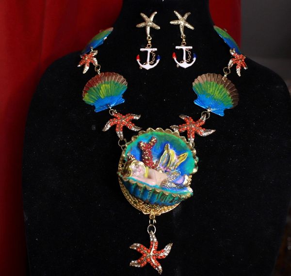 SOLD! 9450 Set Of Nautical Little Mermaid Necklace+ Earrings